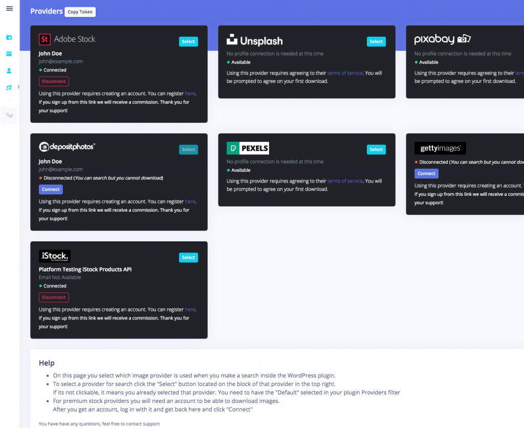 StockPack providers list, including Adobe Stock